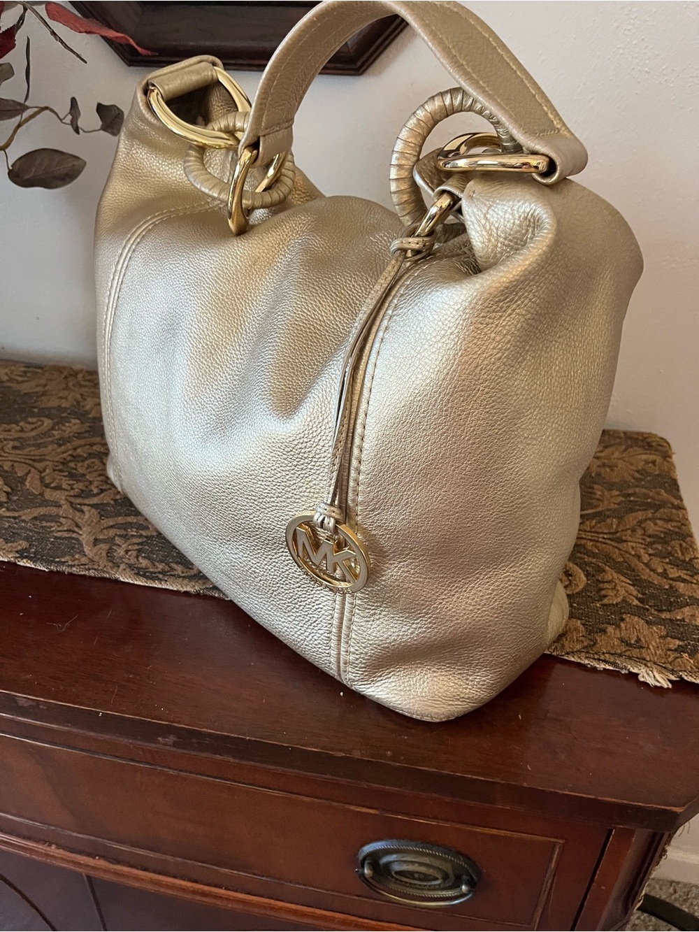 Michael Kors Metallic Gold Leather Shoulder Hobo Bag
